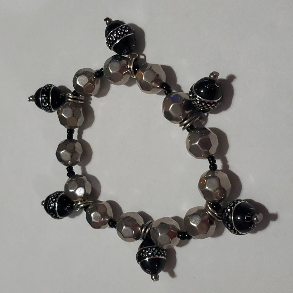 Black bangle metal bracelet elastic band